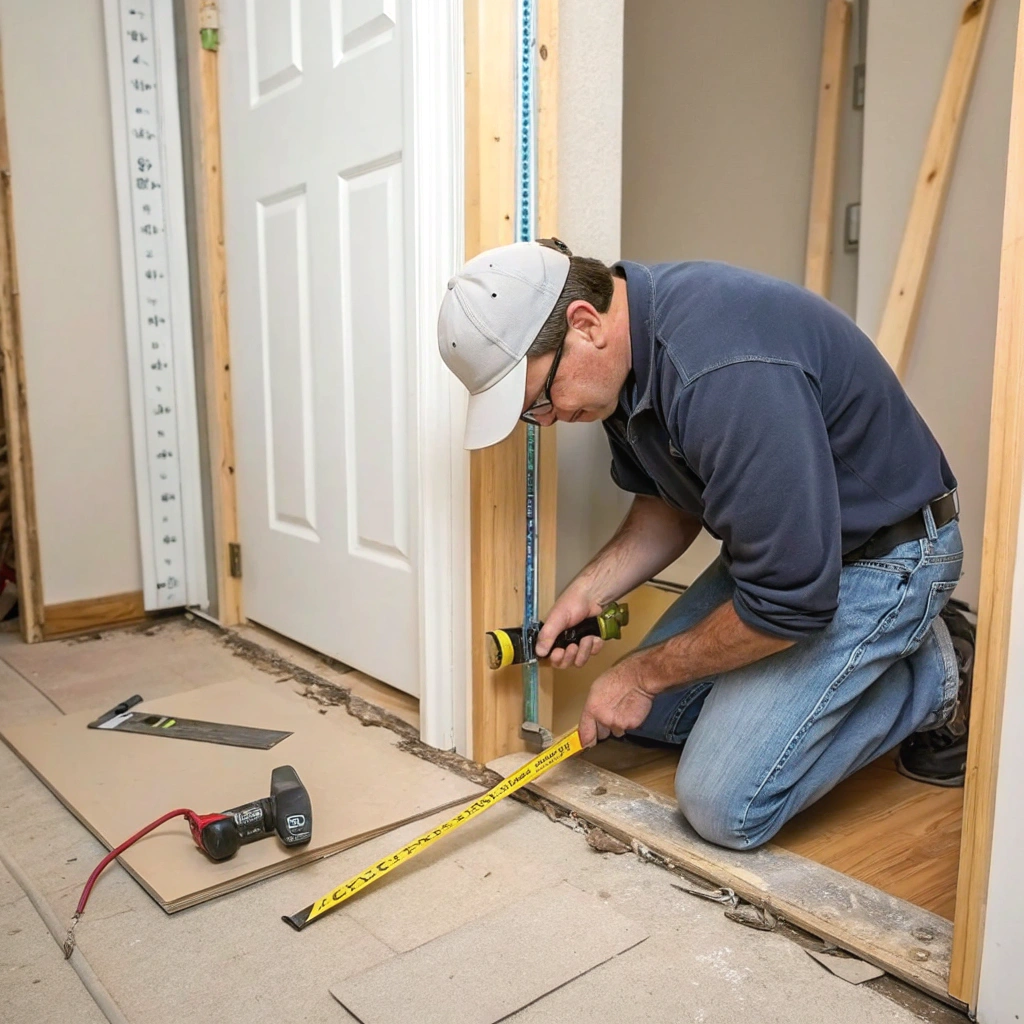 carpenter installing a door jamb