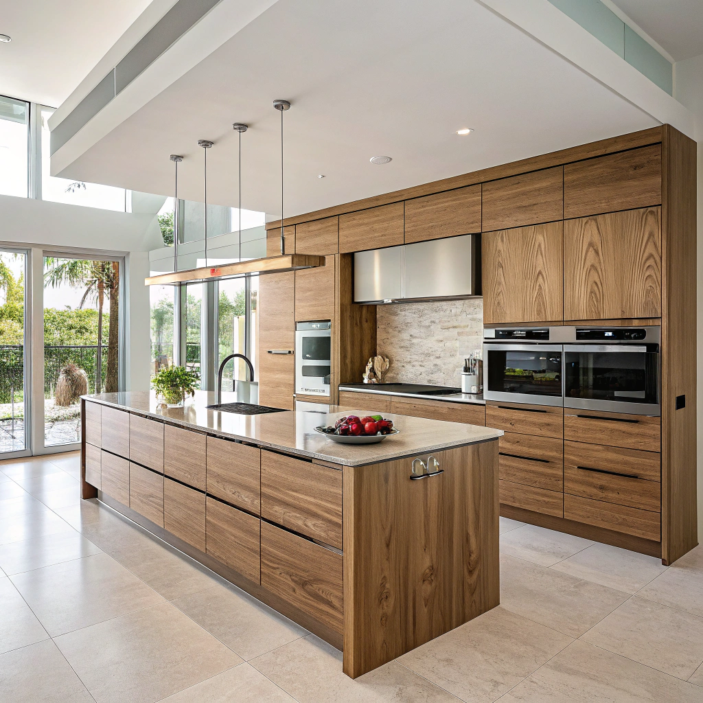 Walnut cabinets help update kitchen on a budget