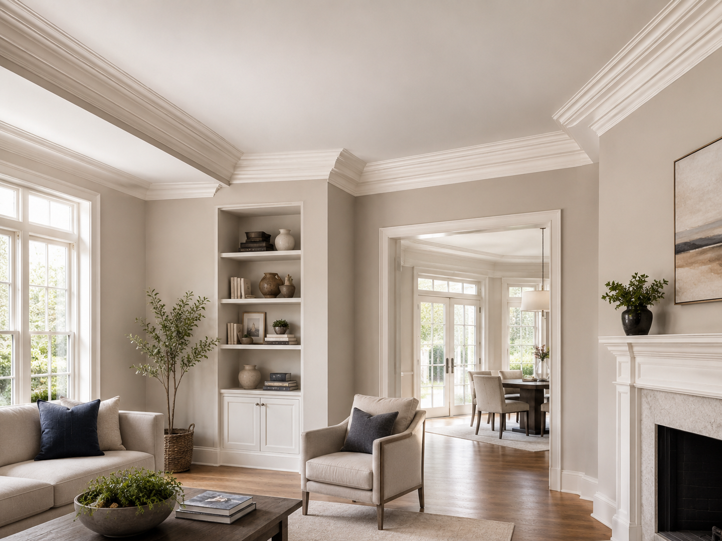 Crown moulding design example in a finished interior
