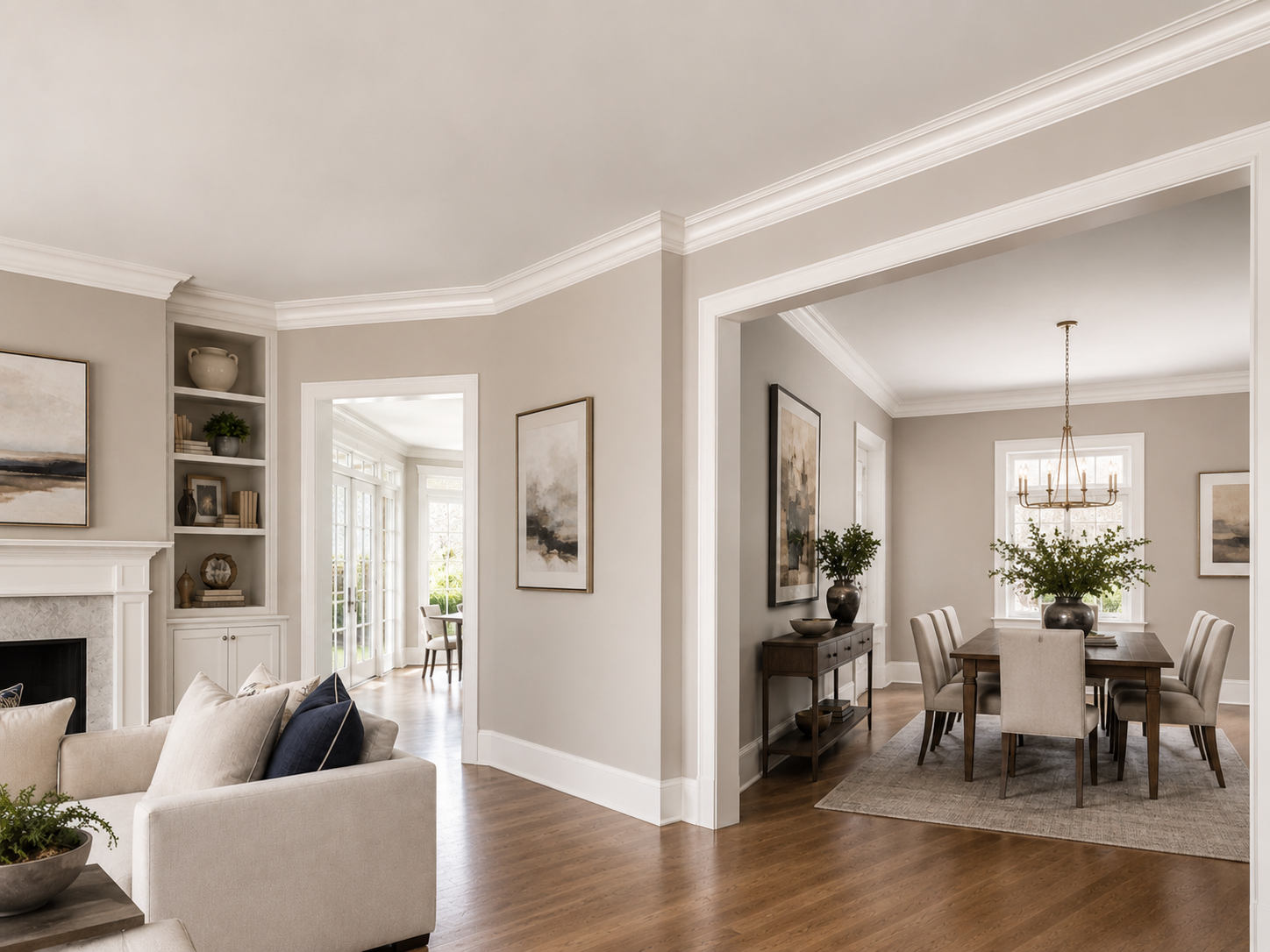 Detailed crown moulding corner and transition