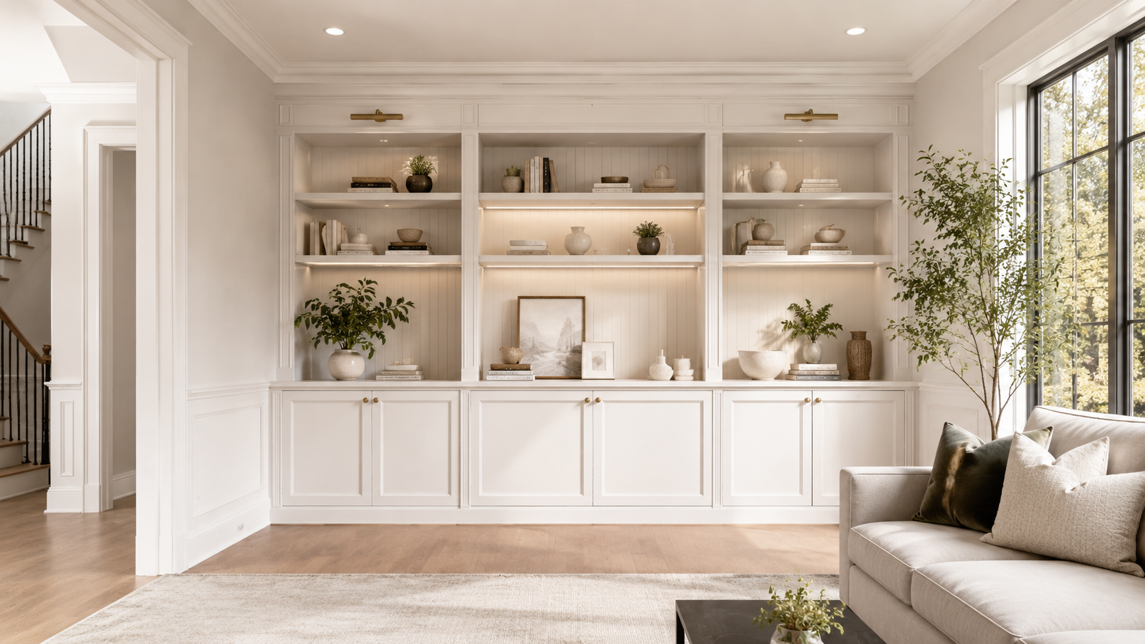 Finished interior featuring detailed architectural woodwork and custom interior finishes