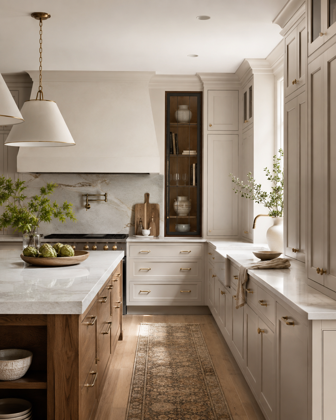Custom kitchen cabinetry with inset doors and integrated storage