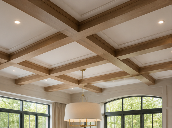 Custom coffered ceiling and decorative ceiling millwork