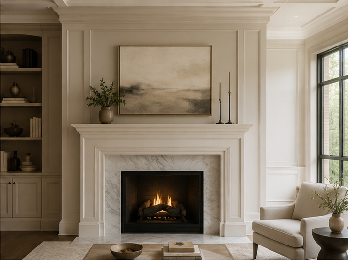 Custom fireplace surround and architectural millwork