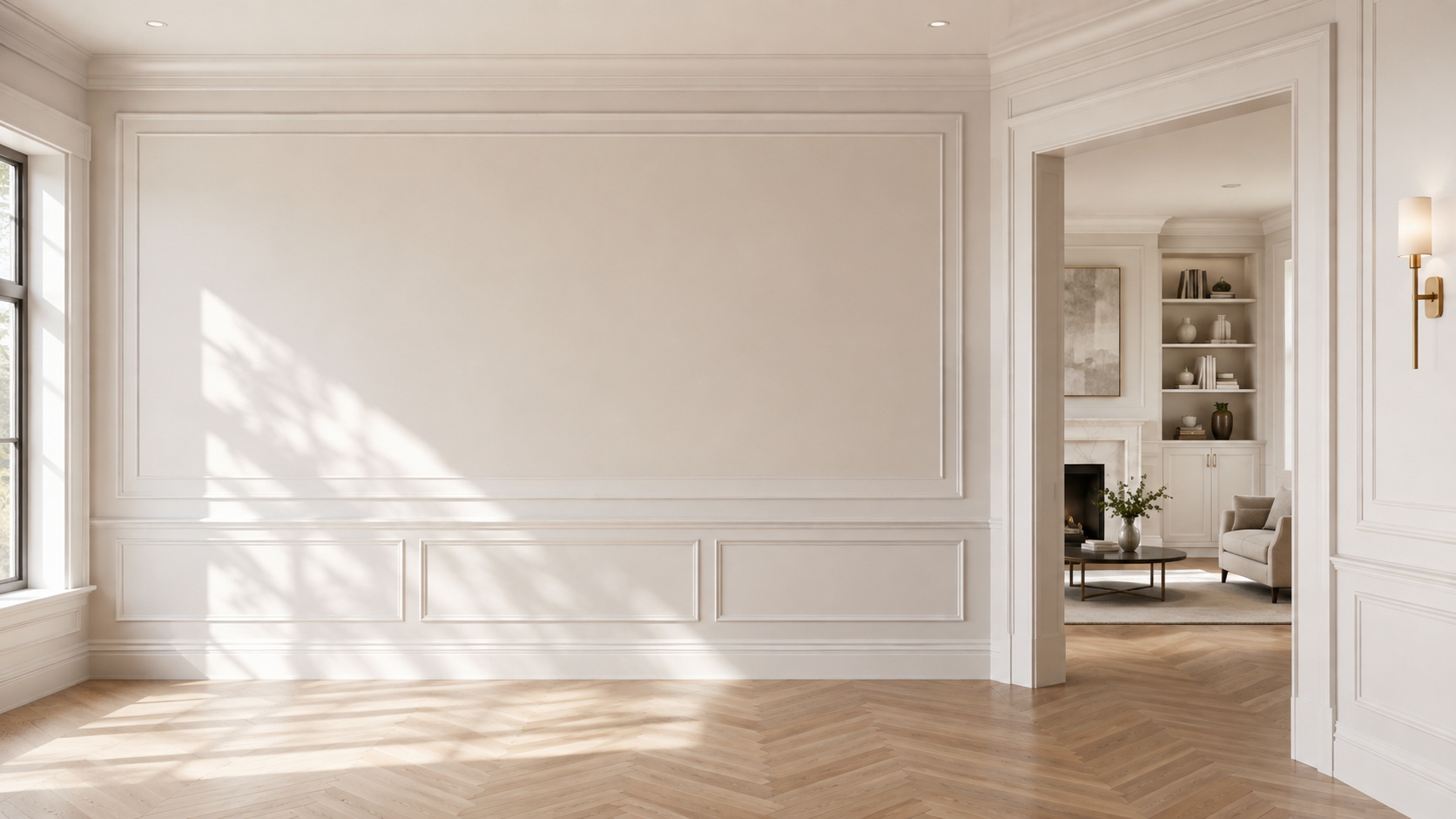 Architectural wall panelling in an upscale residential interior