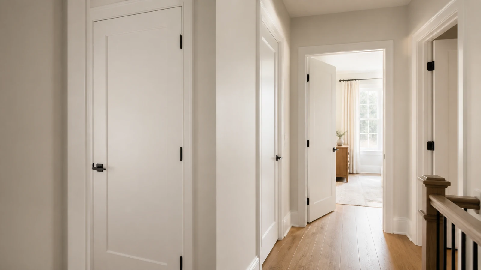 Finished interior doors installed within existing residential door frames