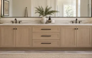 Custom bathroom vanity planning concept with fitted cabinetry and double-sink layout