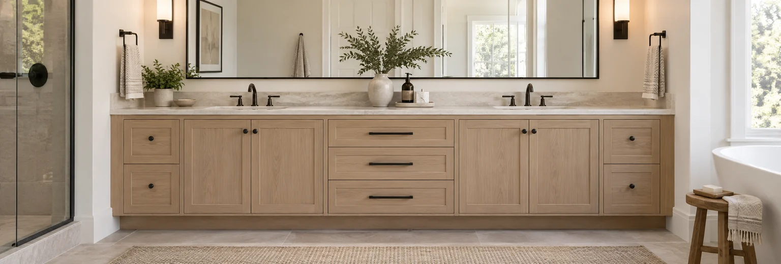 Custom bathroom vanity planning concept with fitted cabinetry and double-sink layout